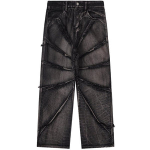 Sneakerhill® Distressed Wide Leg Jeans Spider Web - sneakerhillcom