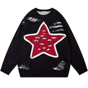 Sneakerhill® Chic Pullover Sweater Ripped Star Sneakerhill