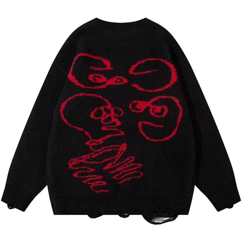 Sneakerhill® Oversize Funny Skull Jacquard Sweater - sneakerhillcom