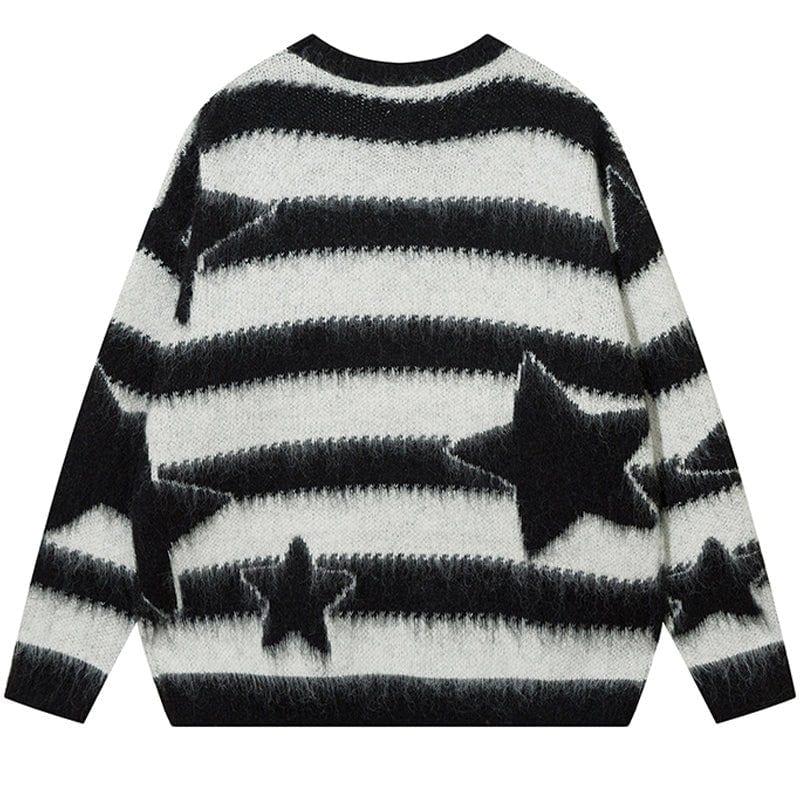 Sneakerhill® Fuzzy Striped Knit Sweater Star - sneakerhillcom