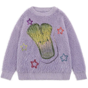 Sneakerhill® Fuzzy Knit Sweater Bunching Onion - sneakerhillcom