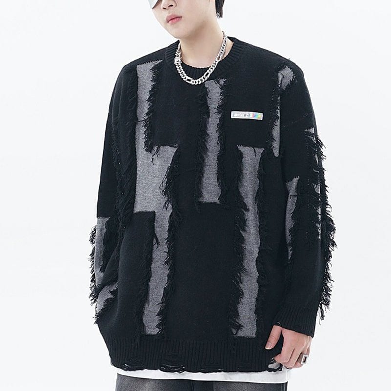 Sneakerhill® Chunky Fringe Color Block Knit Sweater Sneakerhill