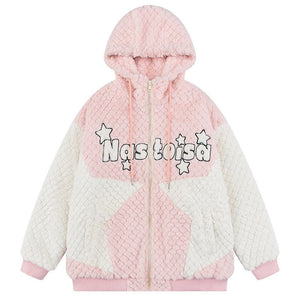 Sneakerhill® Hooded Sherpa Winter Coat Star Patchwork - sneakerhillcom