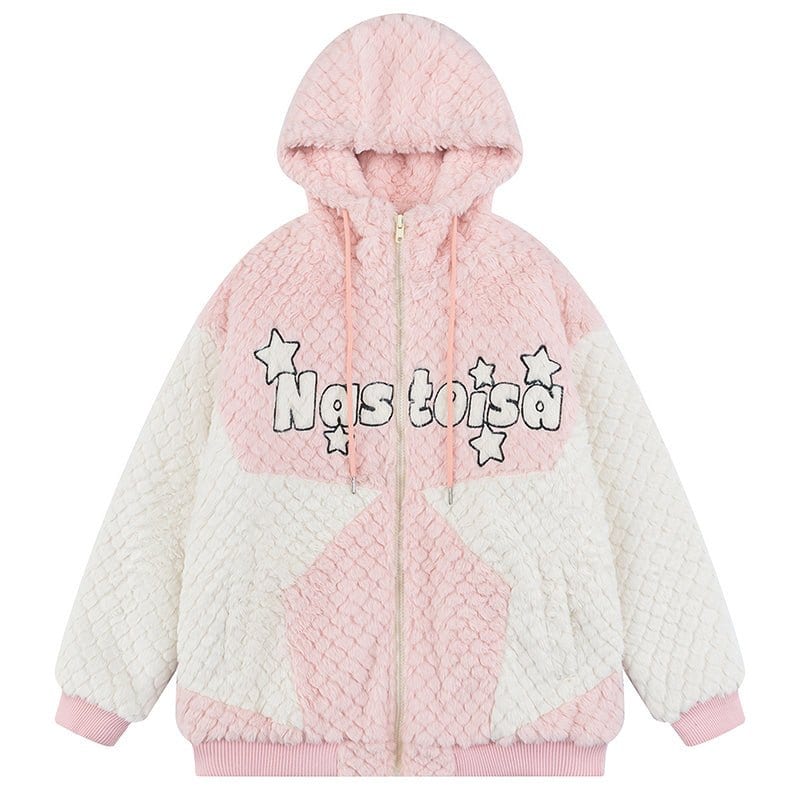 Sneakerhill® Hooded Sherpa Winter Coat Star Patchwork - sneakerhillcom