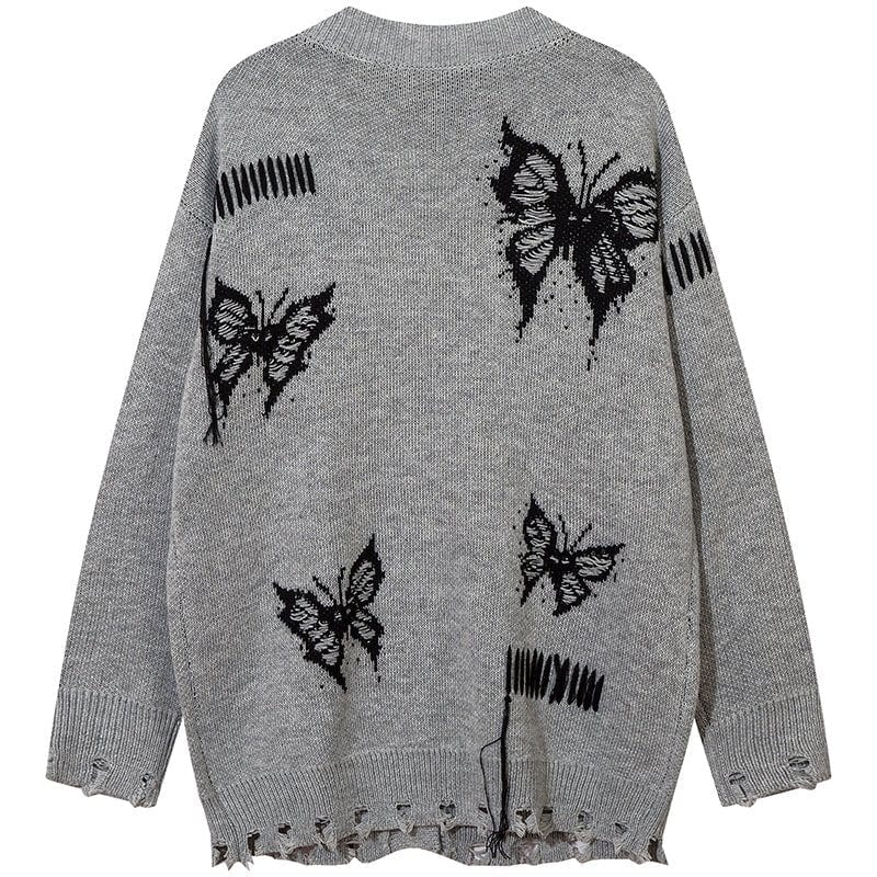 Sneakerhill® Distressed Knit Cardigan Sweater Butterfly Sneakerhill