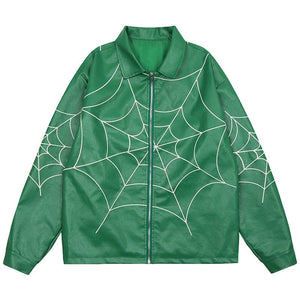 Sneakerhill® Leather Jacket Embroidered Spider Web - sneakerhillcom