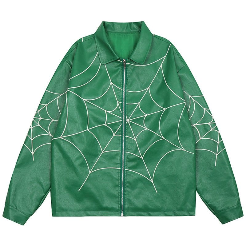 Sneakerhill® Leather Jacket Embroidered Spider Web - sneakerhillcom