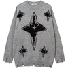 Sneakerhill® Punk Style Distressed Star Knit Sweater - sneakerhillcom