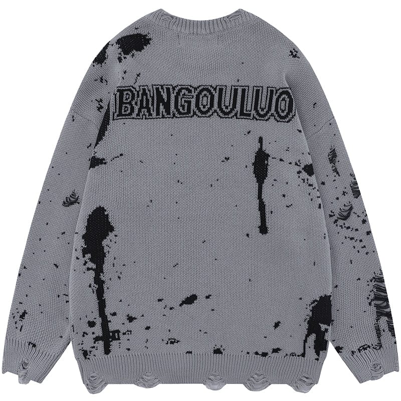 Sneakerhill® Dark Style Distressed Knit Sweater Sneakerhill