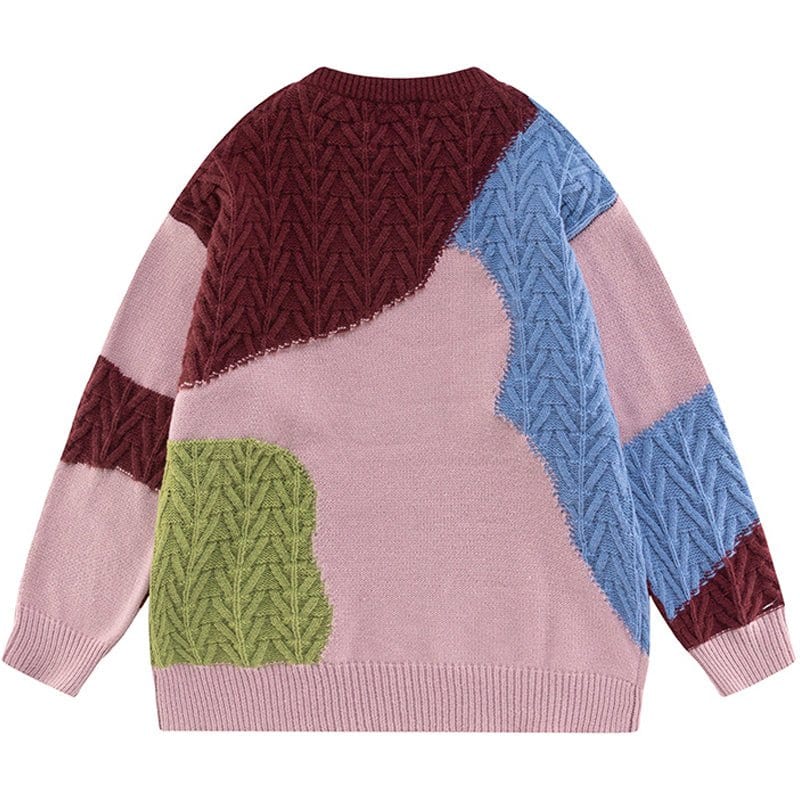 Sneakerhill® Chunky Knit Sweater Color Block - sneakerhillcom