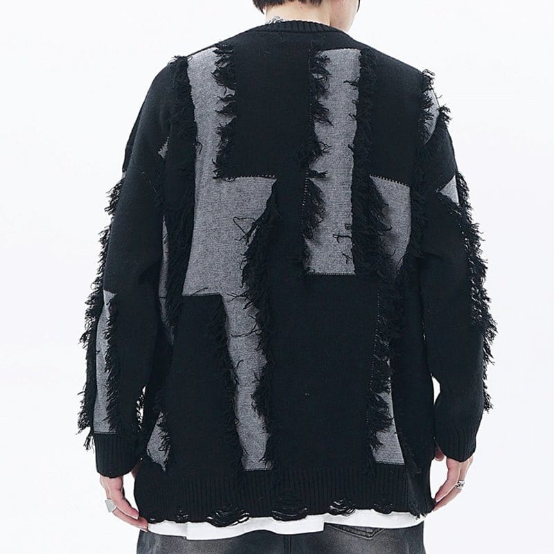 Sneakerhill® Chunky Fringe Color Block Knit Sweater Sneakerhill