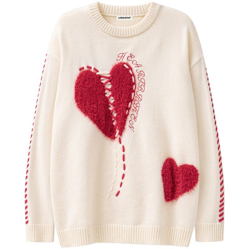 Sneakerhill® Cozy Knit Sweater Flocked Heart Sneakerhill