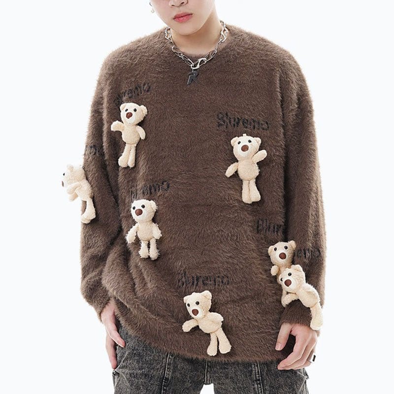 Sneakerhill® Mohair Knit Sweater with Bear - sneakerhillcom