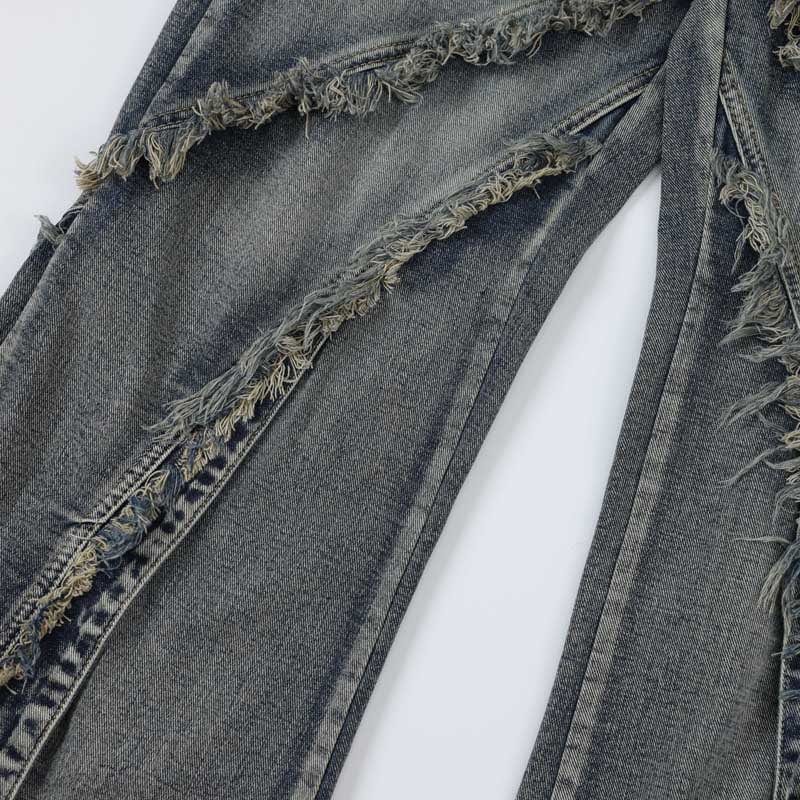 Sneakerhill® Baggy Ripped Cargo Jeans Fringed Sneakerhill