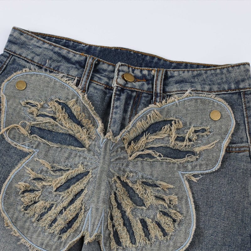 Sneakerhill® Women Wash Jeans Butterfly Patch - sneakerhillcom