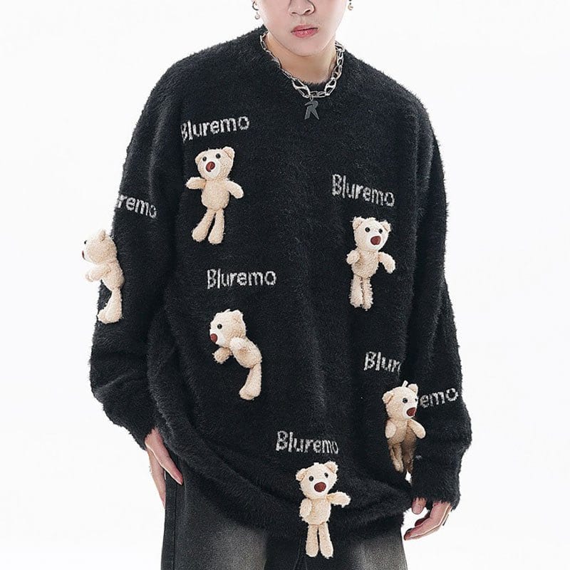 Sneakerhill® Mohair Knit Sweater with Bear - sneakerhillcom