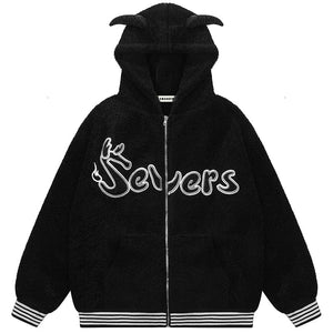 Sneakerhill® Hooded Sherpa Jacket with Devil Horn Sneakerhill