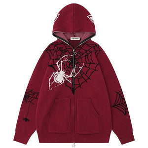 Sneakerhill® Gothic Hooded Knit Sweater Spider Web - sneakerhillcom