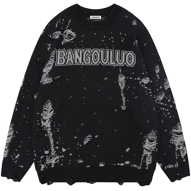 Sneakerhill® Dark Style Distressed Knit Sweater Sneakerhill