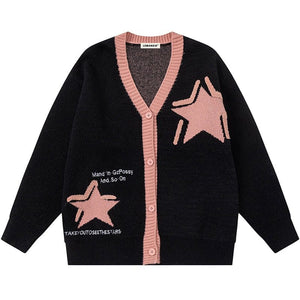 Sneakerhill® Warm Knit Cardigan Sweater Flocked Star - sneakerhillcom