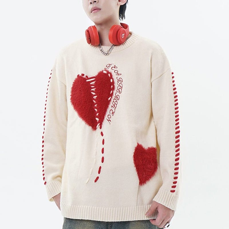 Sneakerhill® Cozy Knit Sweater Flocked Heart Sneakerhill