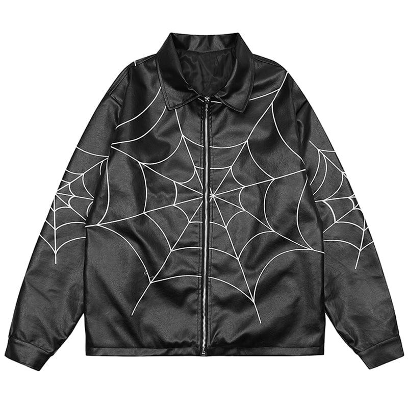 Sneakerhill® Leather Jacket Embroidered Spider Web - sneakerhillcom