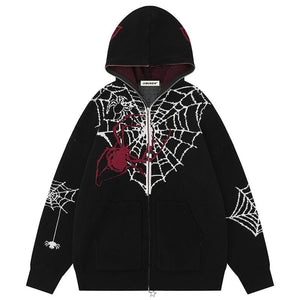 Sneakerhill® Gothic Hooded Knit Sweater Spider Web - sneakerhillcom