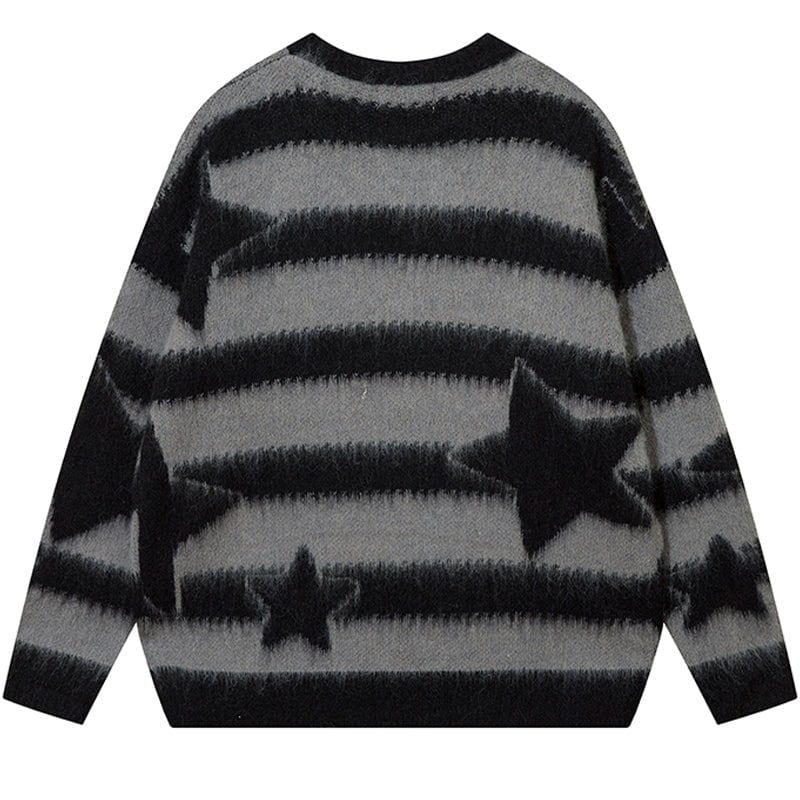 Sneakerhill® Fuzzy Striped Knit Sweater Star - sneakerhillcom