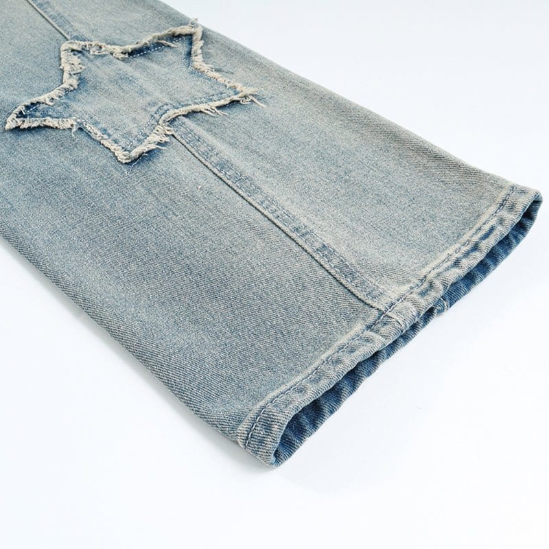 Sneakerhill Retro Washed Jeans Stars Patch Sneakerhill