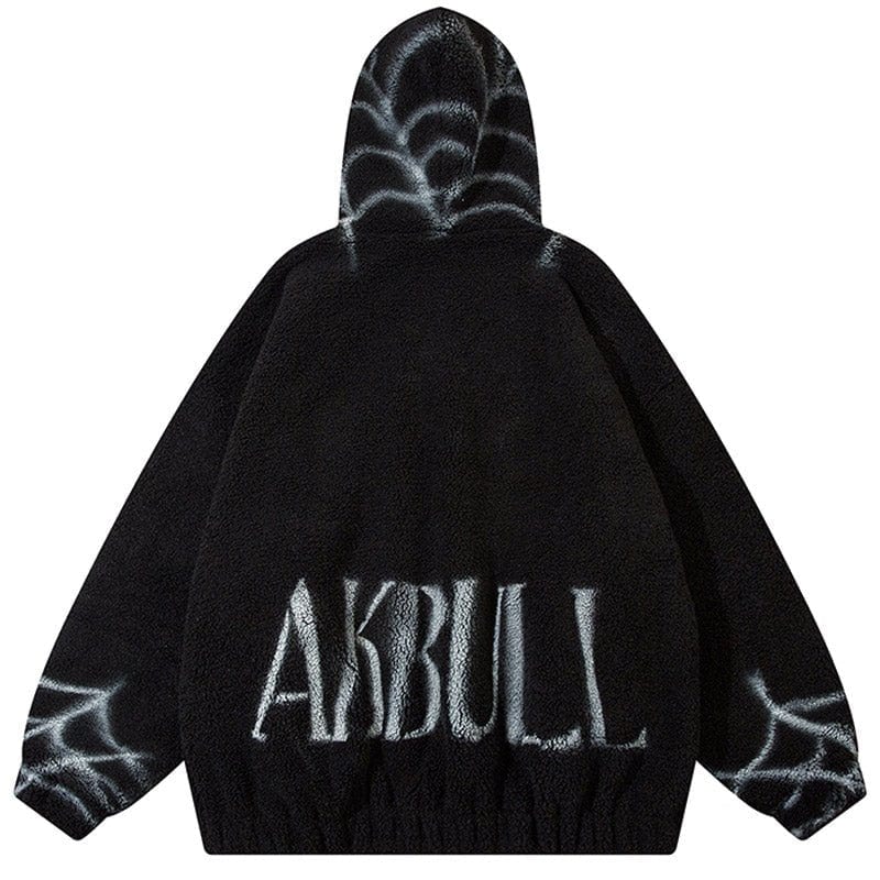 Sneakerhill® Full Zip Hooded Sherpa Jacket Spider Web - sneakerhillcom