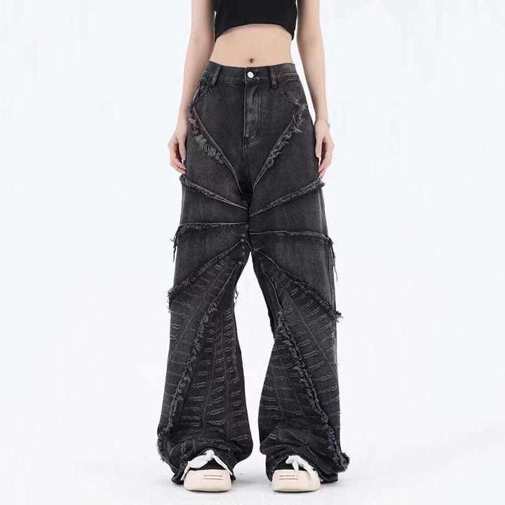 Sneakerhill® Distressed Wide Leg Jeans Spider Web - sneakerhillcom