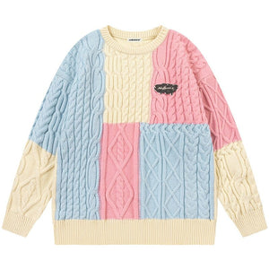 Sneakerhill® Color Block Cable Knit Sweater - sneakerhillcom