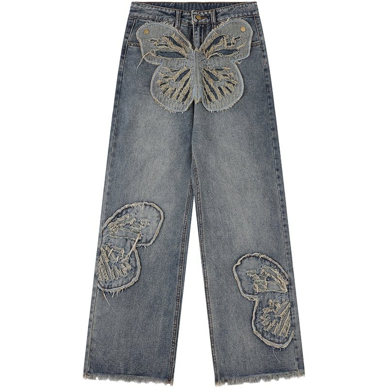 Sneakerhill® Women Wash Jeans Butterfly Patch - sneakerhillcom