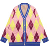 Sneakerhill® Cozy Pink Argyle Knit Cardigan Sweater - sneakerhillcom