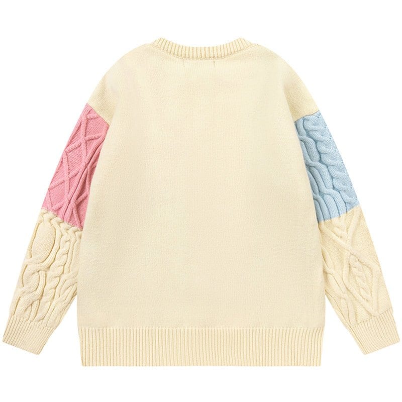 Sneakerhill® Color Block Cable Knit Sweater - sneakerhillcom