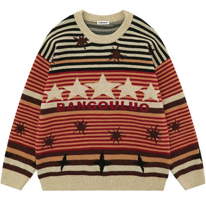 Sneakerhill® Retro Striped Pullover Sweater with Star - sneakerhillcom