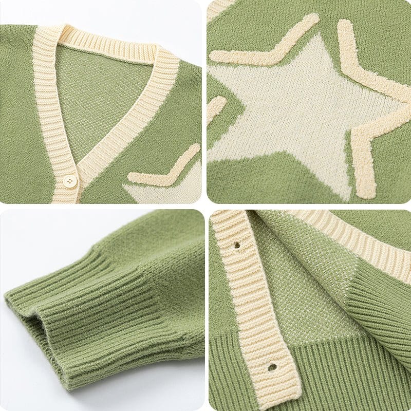 Sneakerhill® Warm Knit Cardigan Sweater Flocked Star - sneakerhillcom