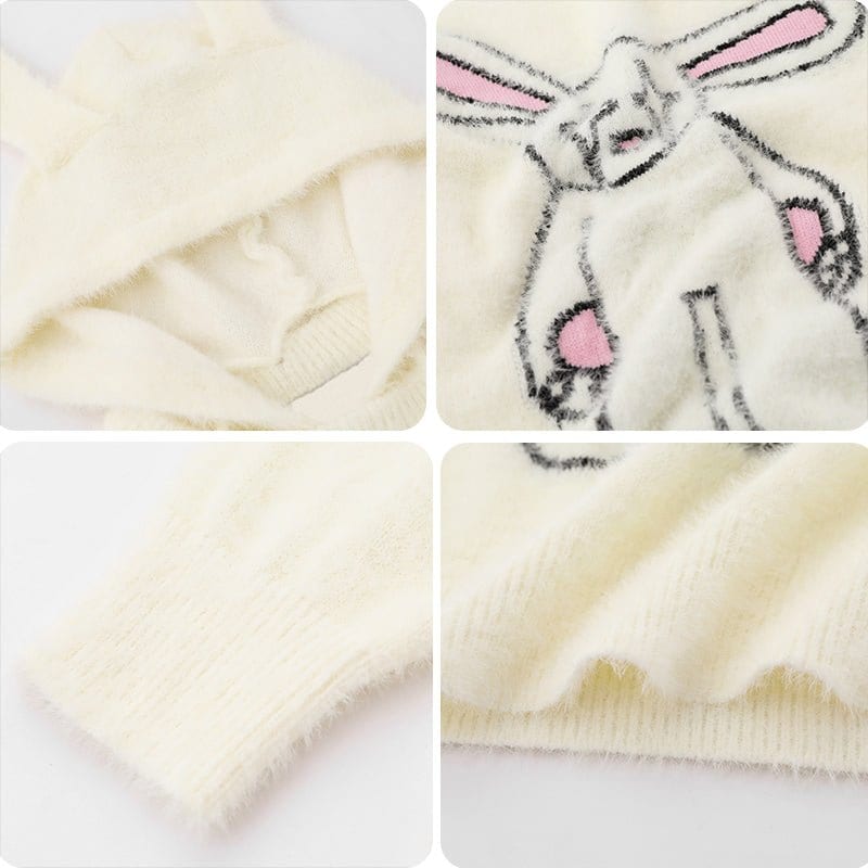 Sneakerhill® Fluffy Rabbit Mohair Sweater with Ears - sneakerhillcom