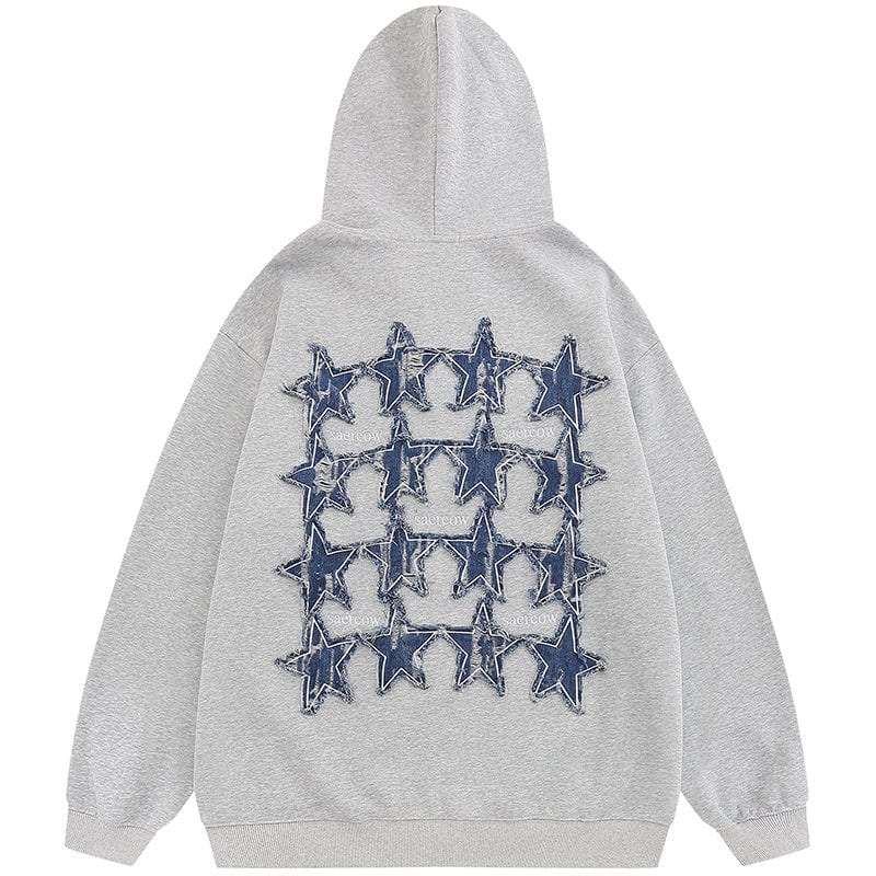 Sneakerhill® Fall Zipper Hoodie Denim Stars Patch - sneakerhillcom