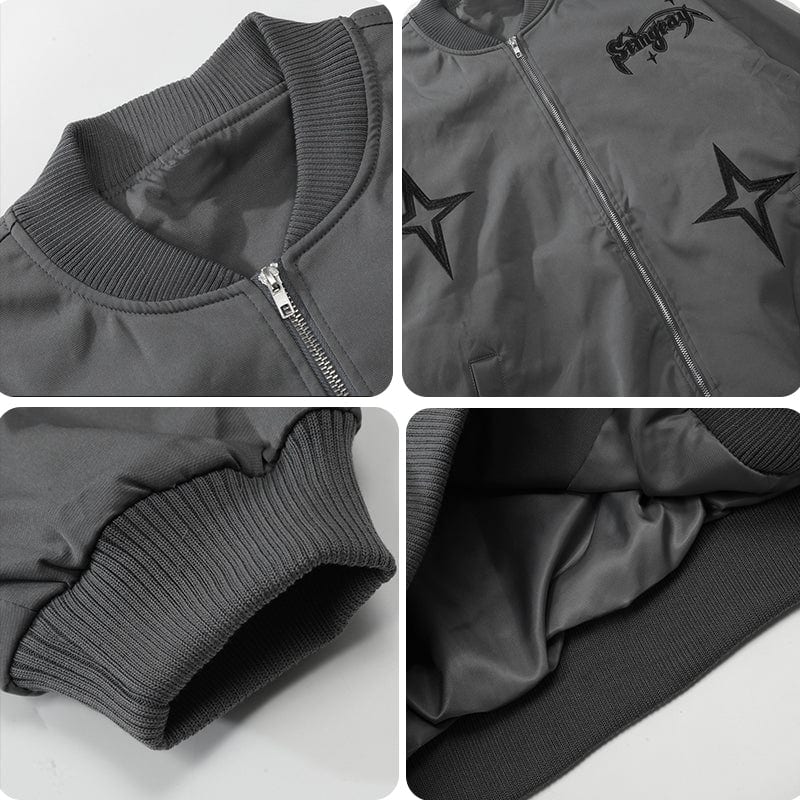 Sneakerhill® Zip Up Bomber Jacket Embroidery Star - sneakerhillcom