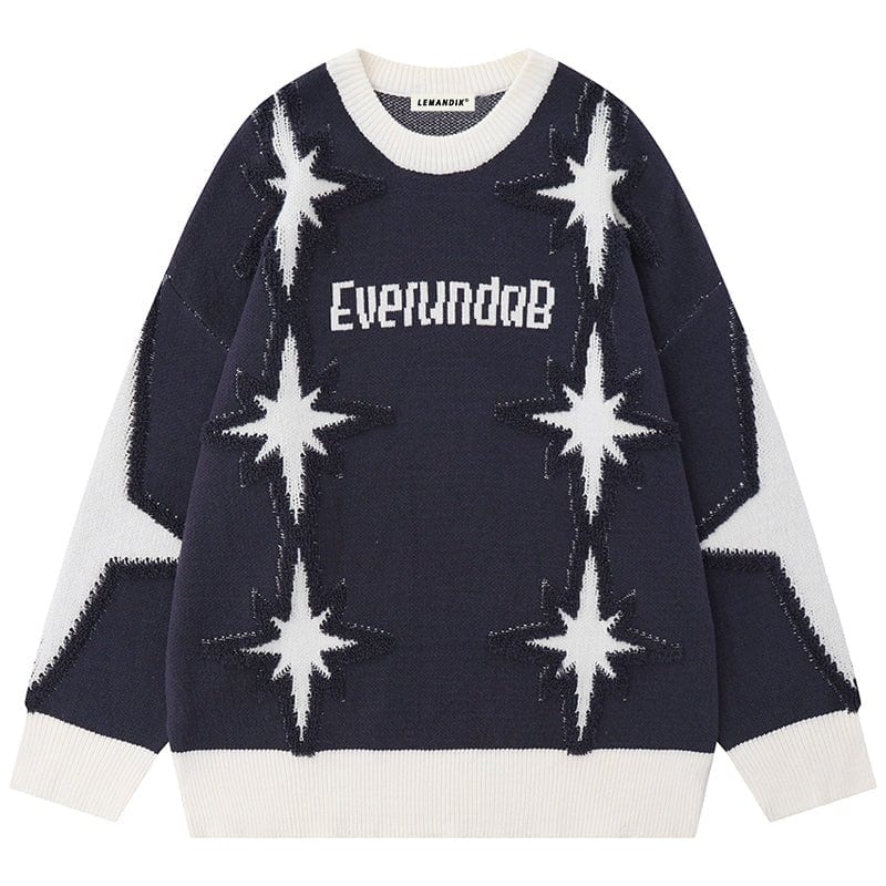 Sneakerhill® Chic Crew Neck Sweater with Star - sneakerhillcom