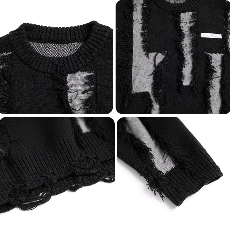 Sneakerhill® Chunky Fringe Color Block Knit Sweater Sneakerhill