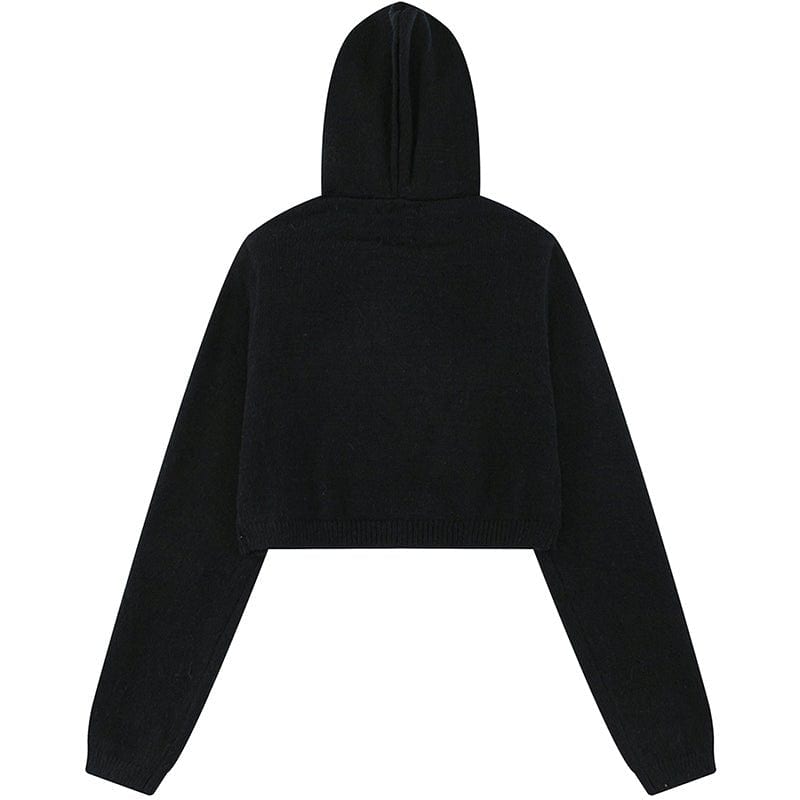 Sneakerhill® Women Crop Hooded Sweater Denim Star Patch - sneakerhillcom