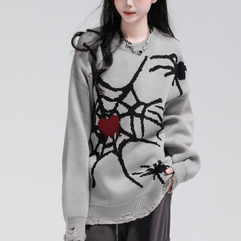 Sneakerhill® Cool Spider Sweater with Ripped Hem Sneakerhill