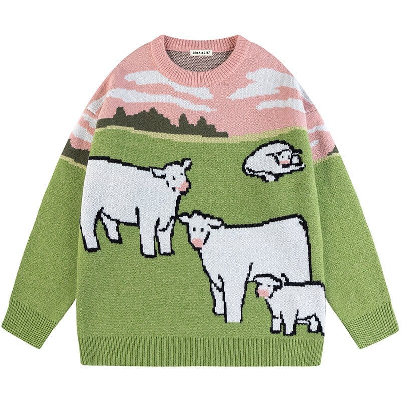 Sneakerhill® Lazy Jacquard Sweater Cow - sneakerhillcom