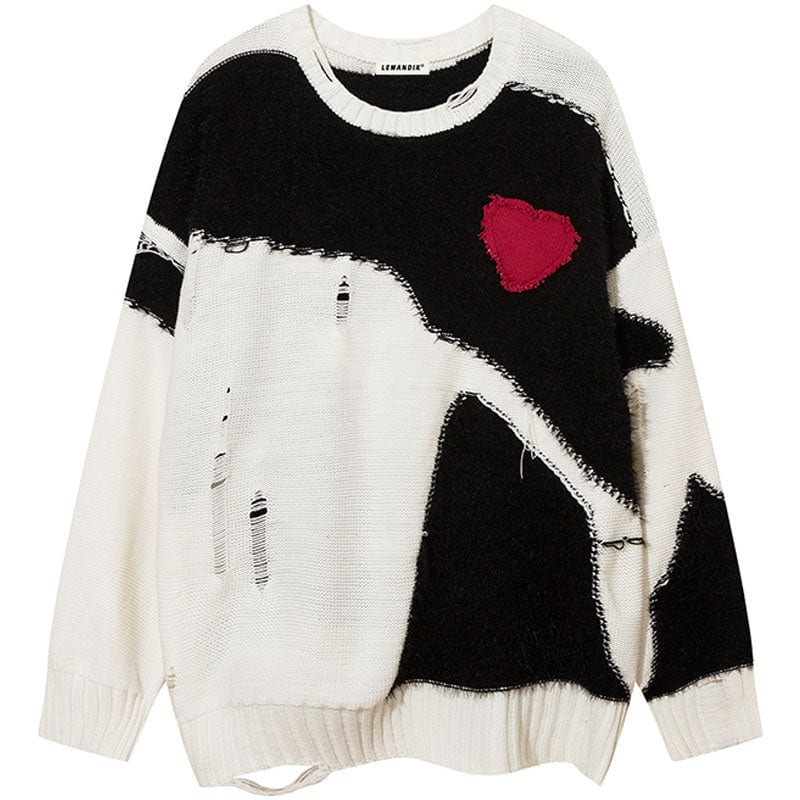 Sneakerhill® Distressed Stitching Sweater Heart - sneakerhillcom