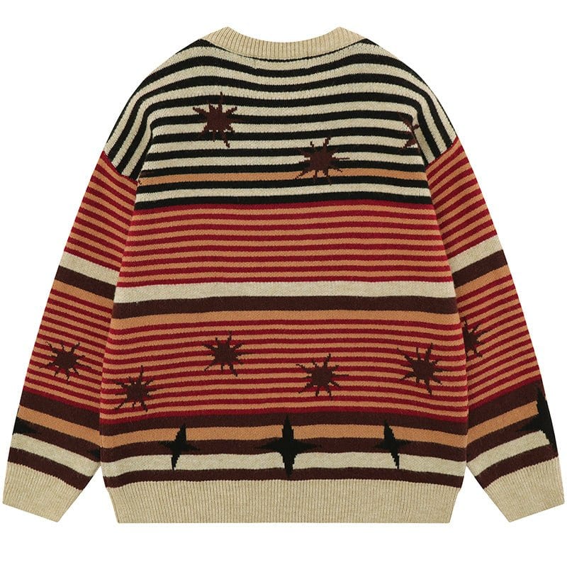 Sneakerhill® Retro Striped Pullover Sweater with Star - sneakerhillcom