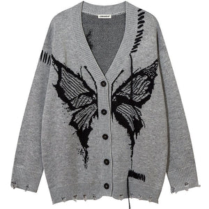 Sneakerhill® Distressed Knit Cardigan Sweater Butterfly Sneakerhill