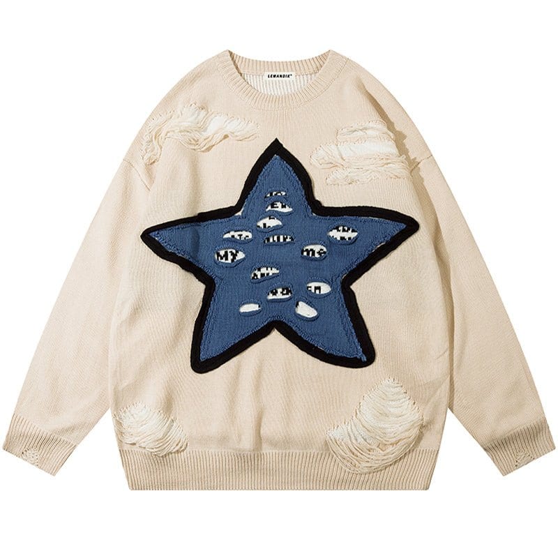 Sneakerhill® Chic Pullover Sweater Ripped Star Sneakerhill