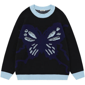 Sneakerhill® Ripped Jacquard Sweater Butterfly - sneakerhillcom